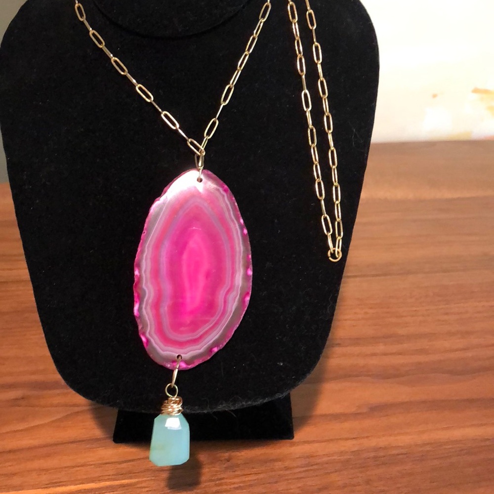 Handmade Pink Agate with Chalcedony Drop - Picture 2 of 3